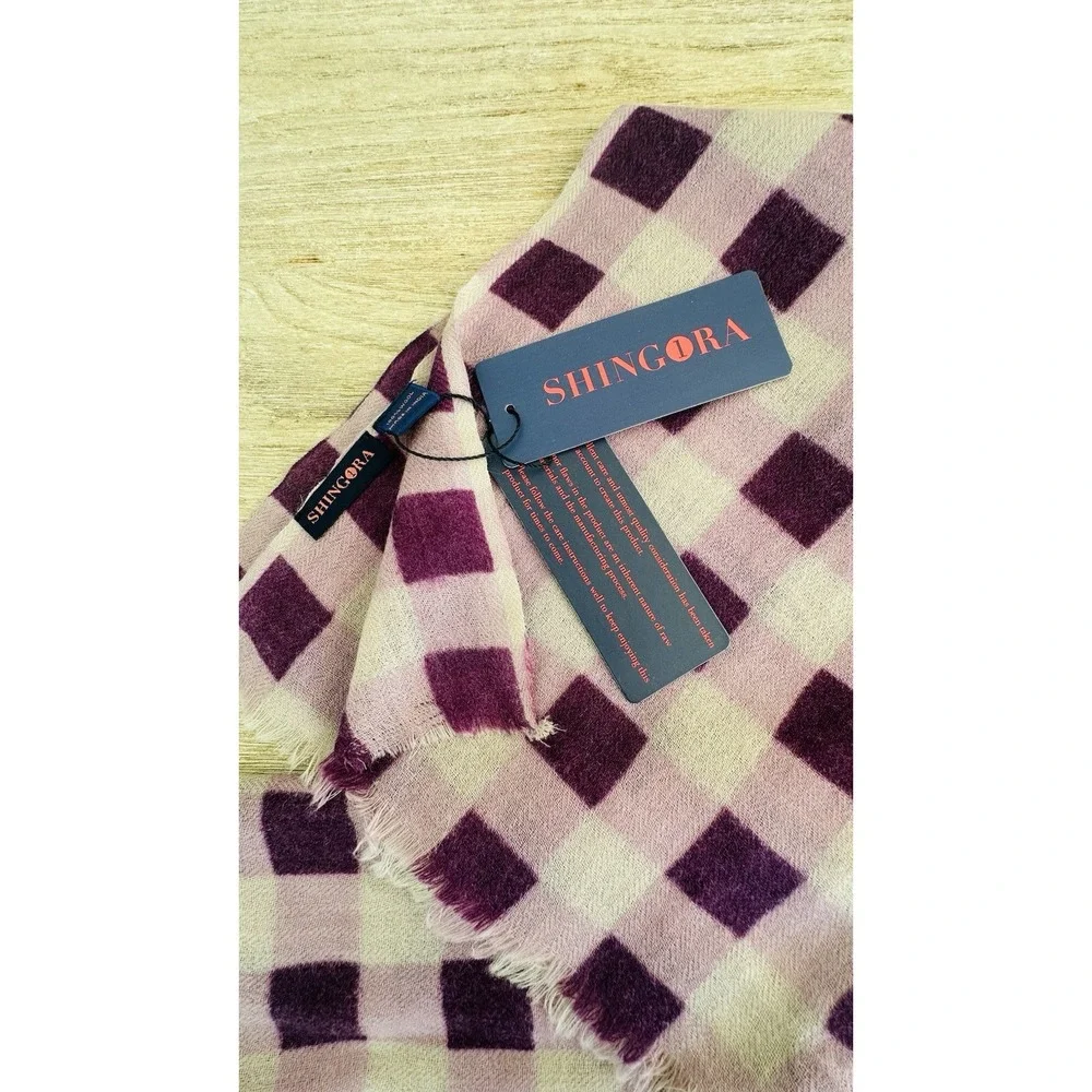 NWT Shingora Shawl Scarf Pure New Wool Purple Beige Woolmark Large 82